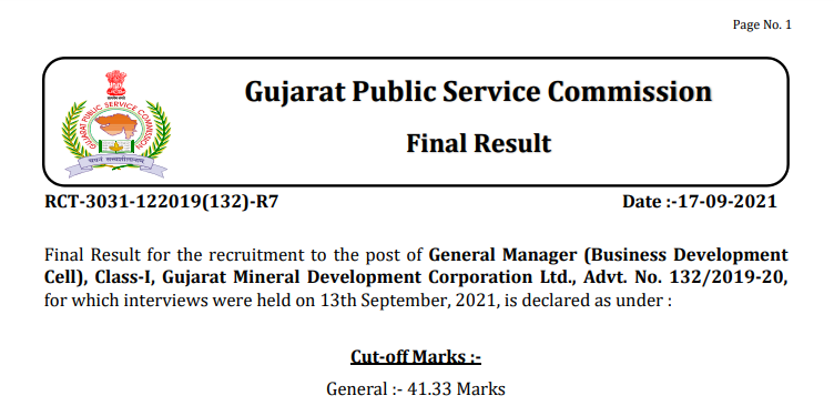 gpsc general manager class 1 final result 2021.png